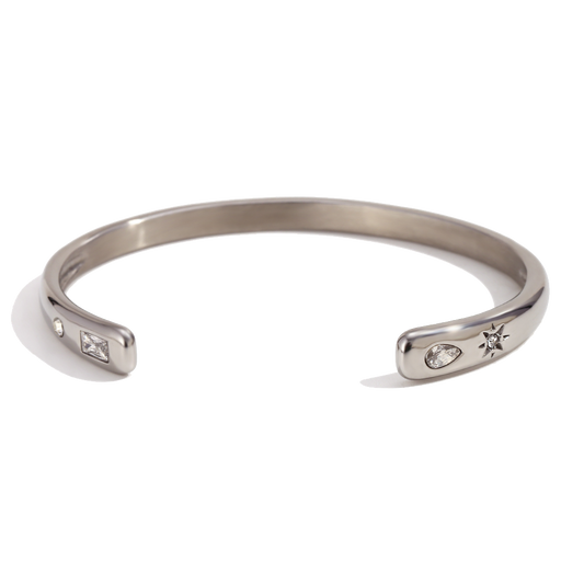 Open Secret Cuff bracelet in polished stainless steel