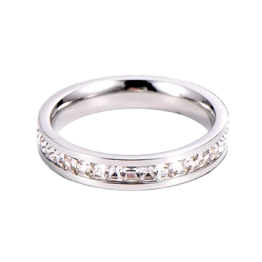 Eternity Ring with zircon stones in polished stainless steel