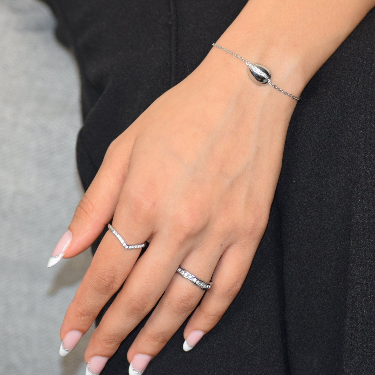 Silver Tiara Ring close up with zircon detail