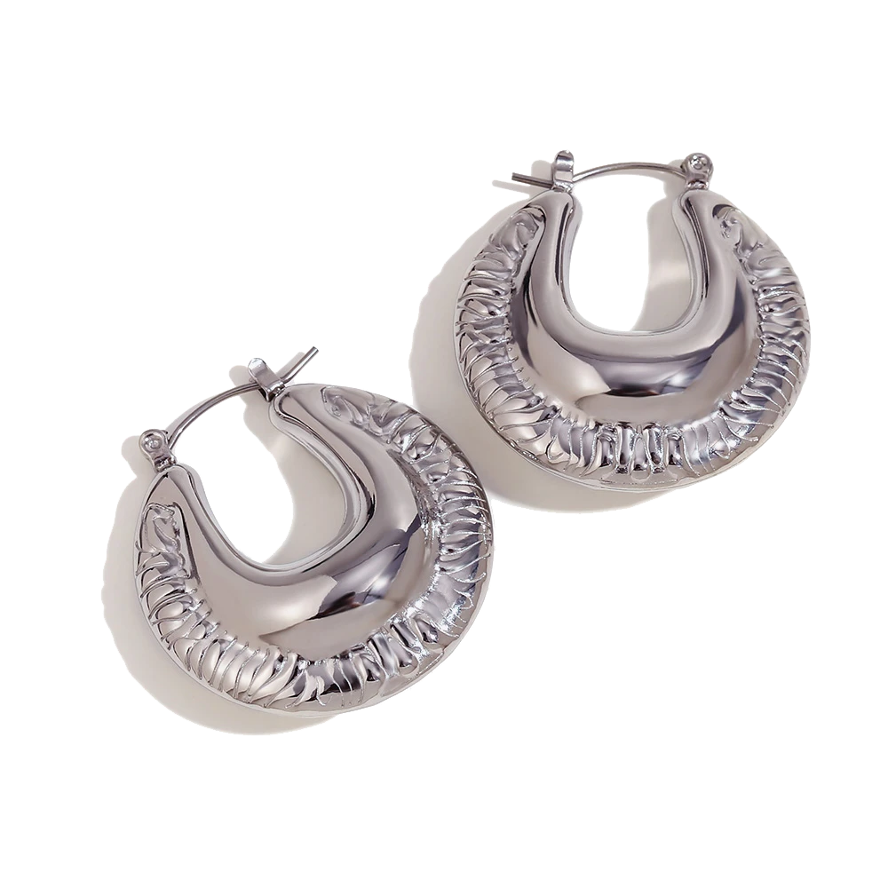 Armada textured hoop earrings in polished stainless steel