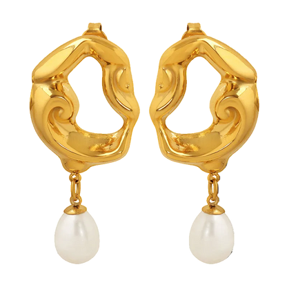 Artisan Pearl Drop earrings in 18K gold plated stainless steel