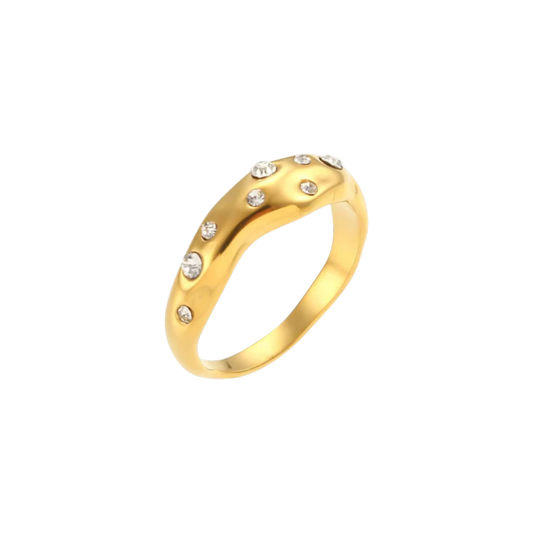 Bubble Ring with zircon detail in 18K gold plated stainless steel