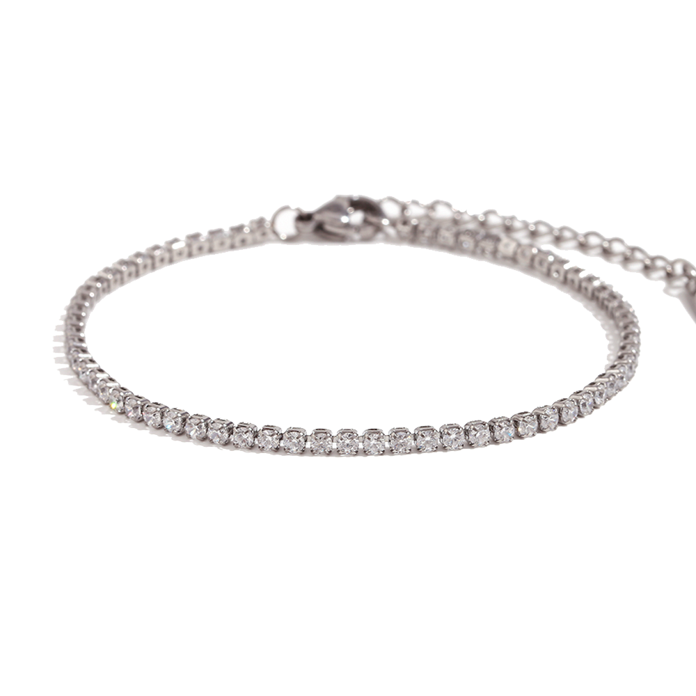 Classic zircon tennis bracelet in polished stainless steel