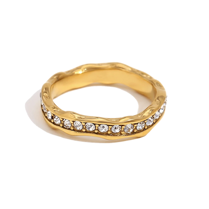 Gold Cobblestone Pave Ring with embedded zircon stones
