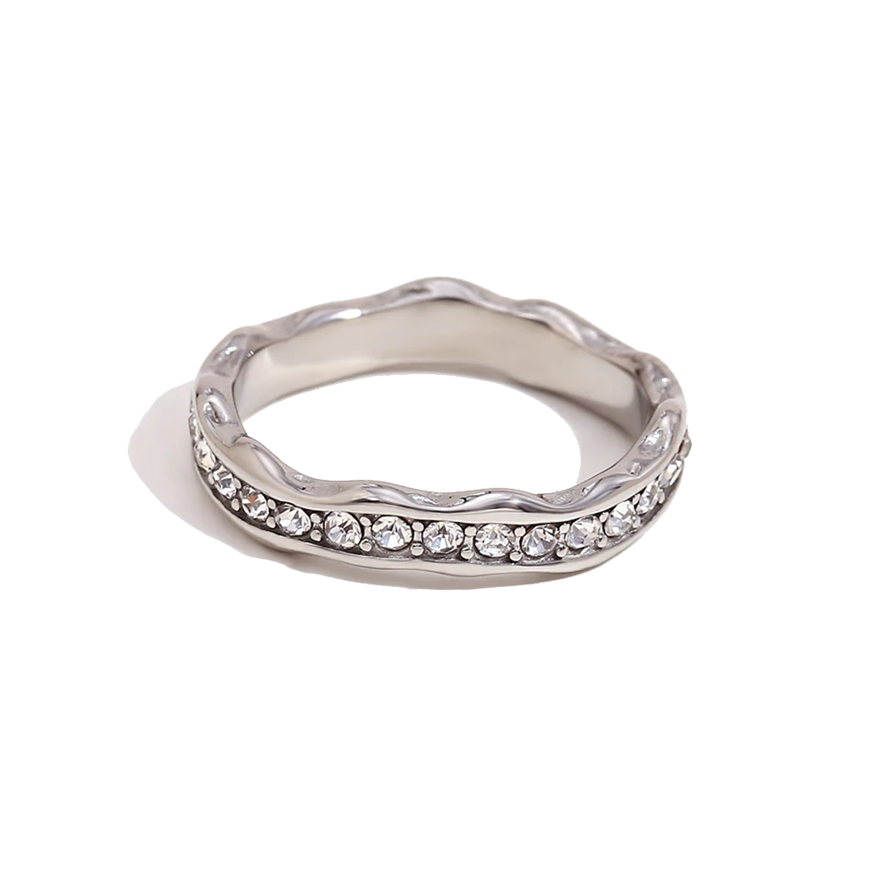 Silver Cobblestone Pave Ring with embedded zircon stones