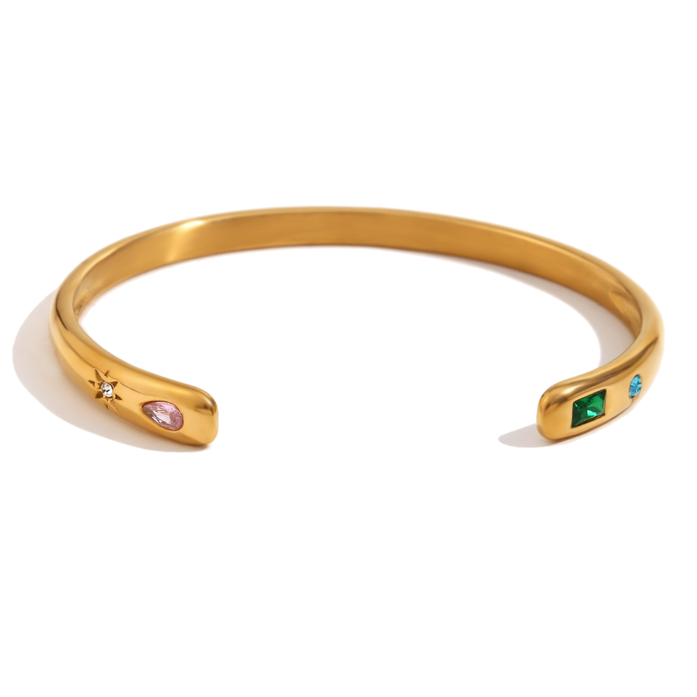 Open Tutti Frutti zircon cuff in 18K gold plated stainless steel