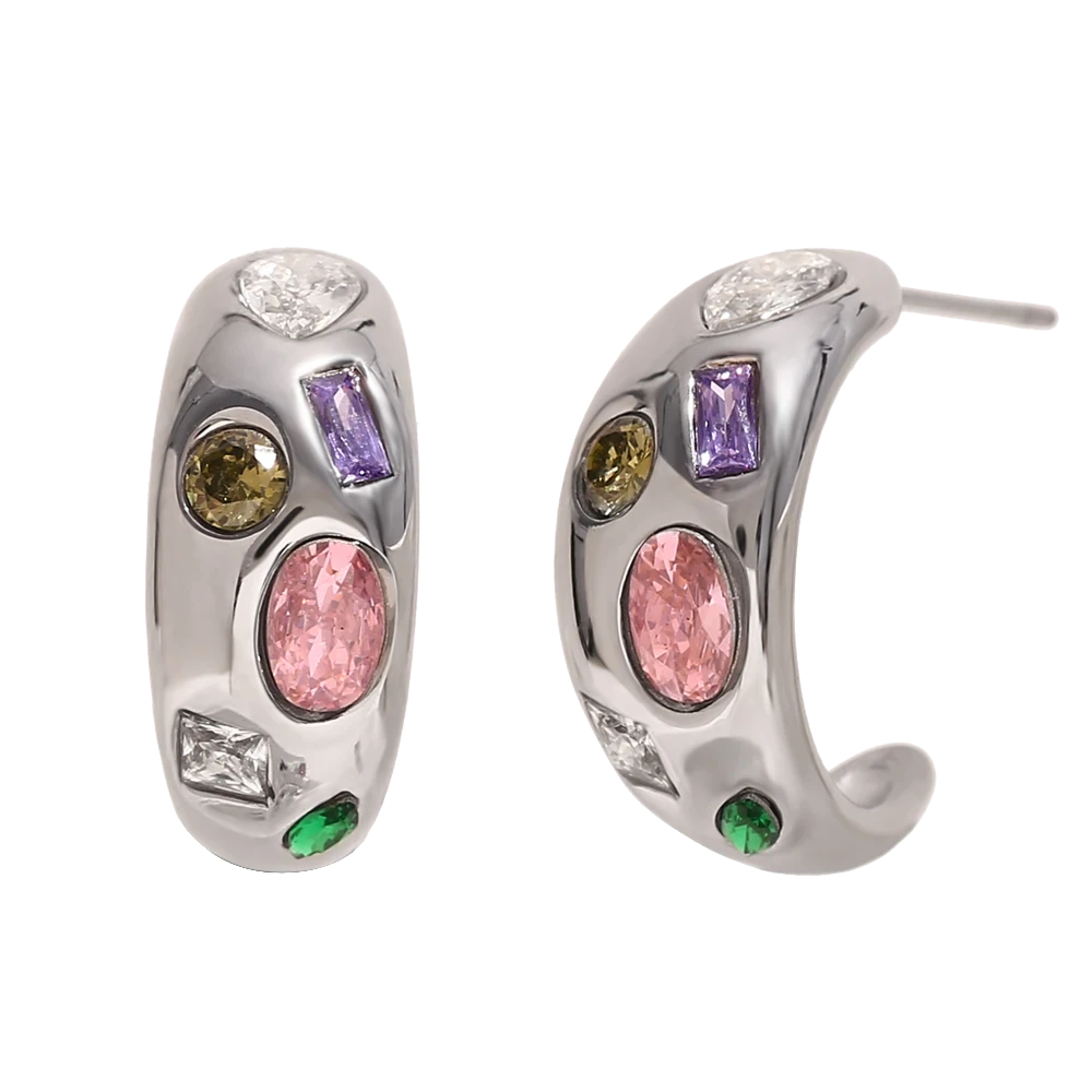 Tutti Frutti zircon half hoops in polished stainless steel