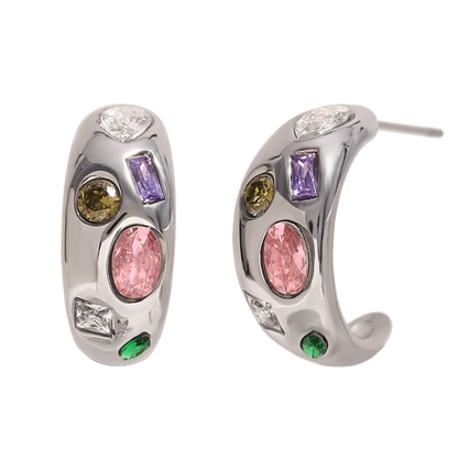 Tutti Frutti zircon half hoops in polished stainless steel