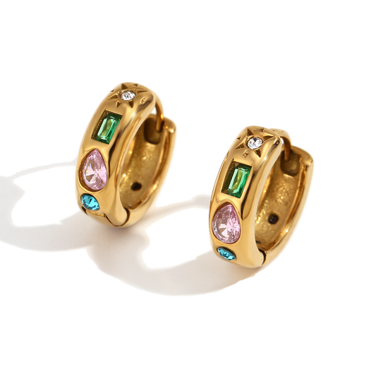 Tutti Frutti zircon huggies in 18K gold plated stainless steel