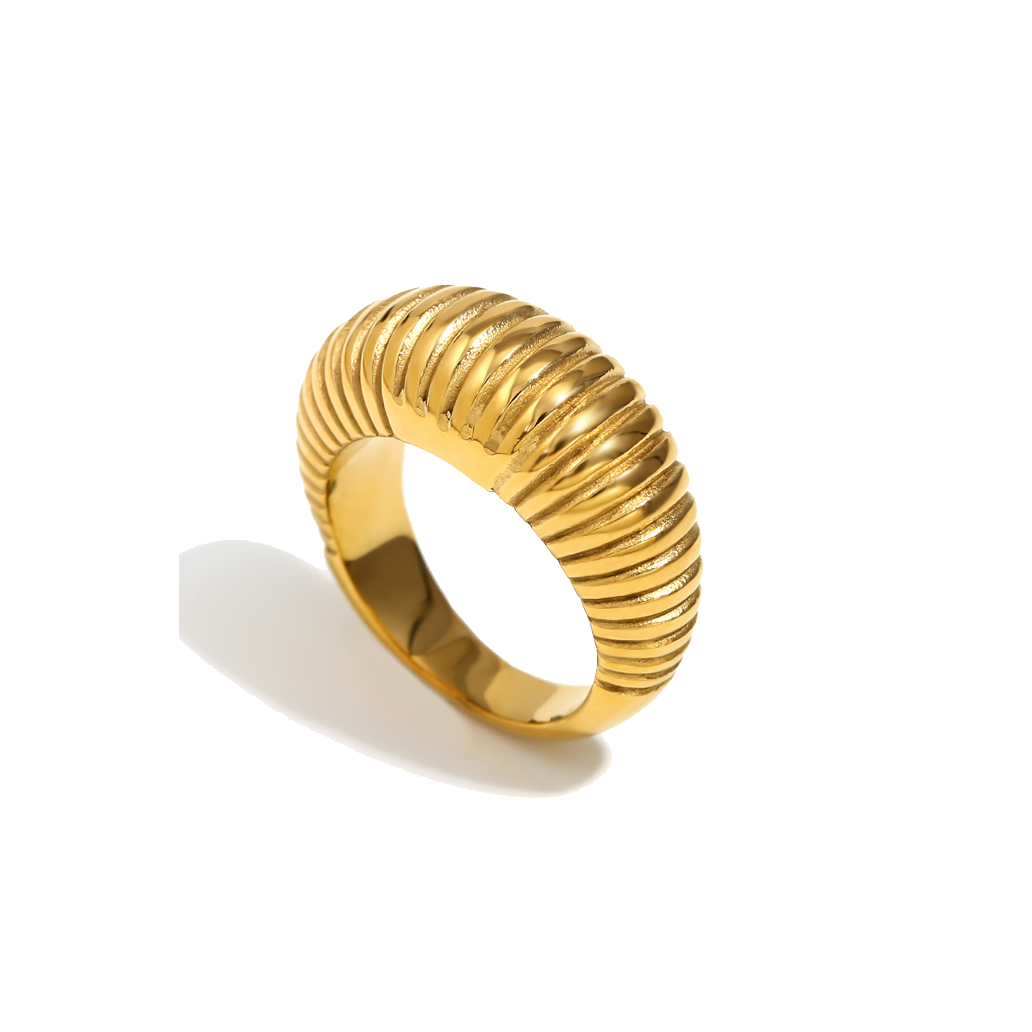 Gold croissant texture ring with textured design 
