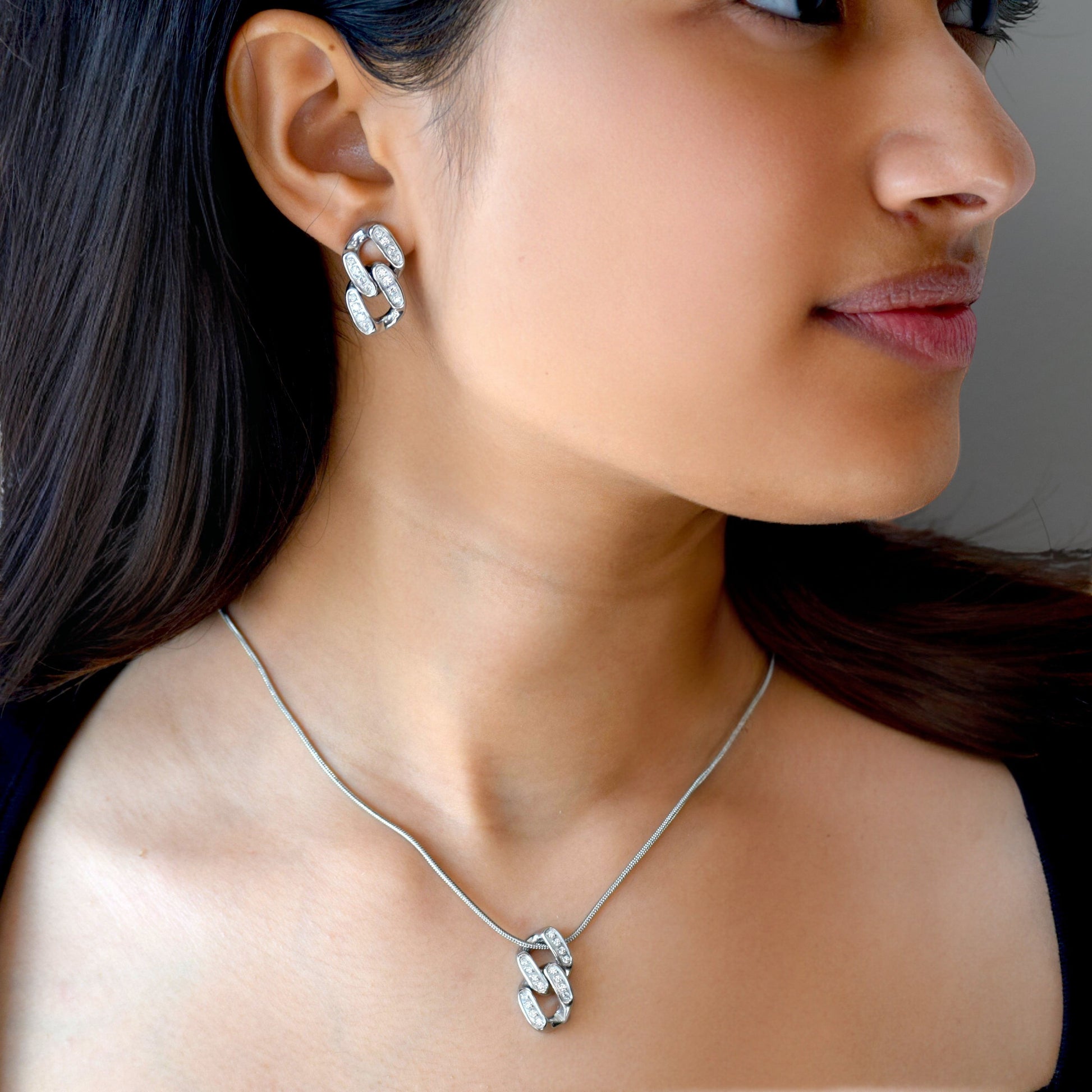 Silver Unity Link Studs styled on model
