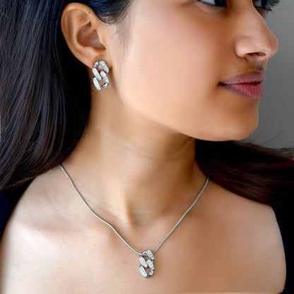 Silver Unity Link Studs styled on model