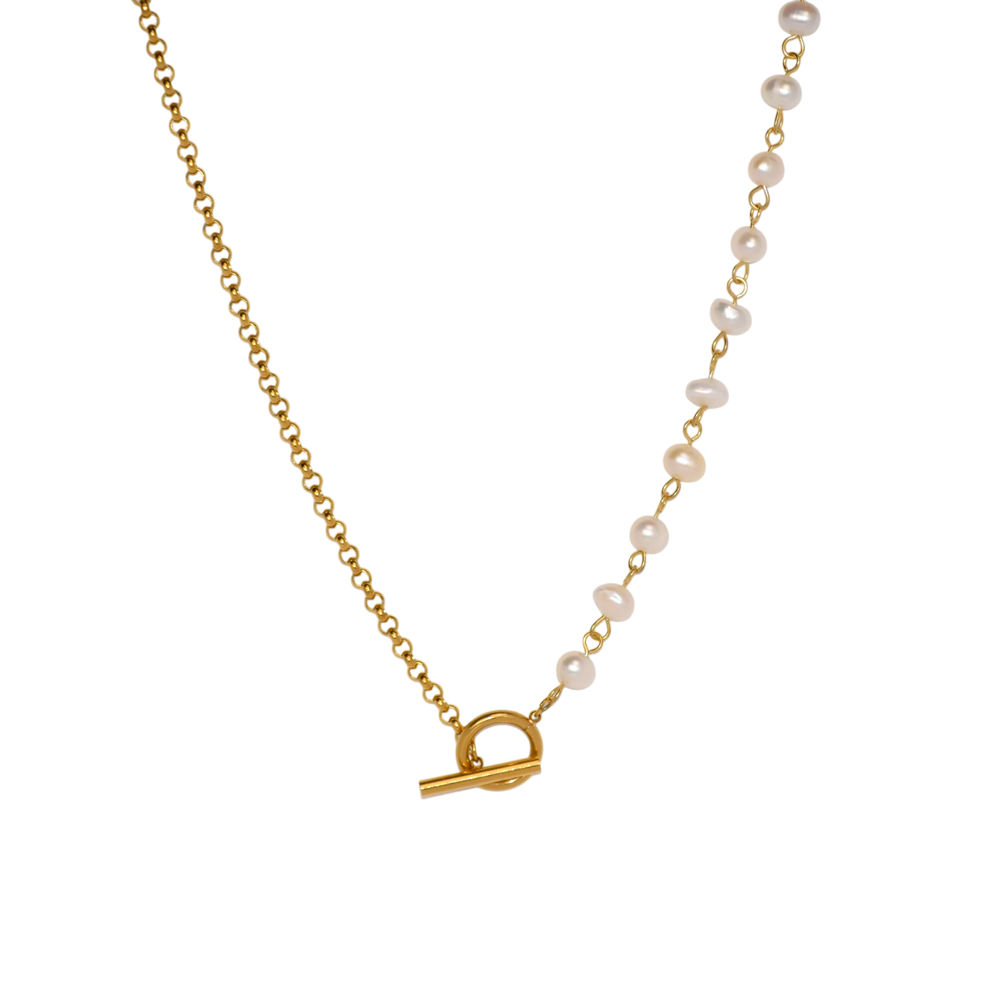 Pearl Toggle Necklace in 18K gold plated stainless steel