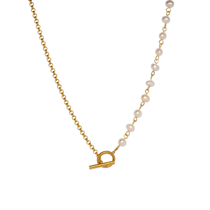 Pearl Toggle Necklace in 18K gold plated stainless steel
