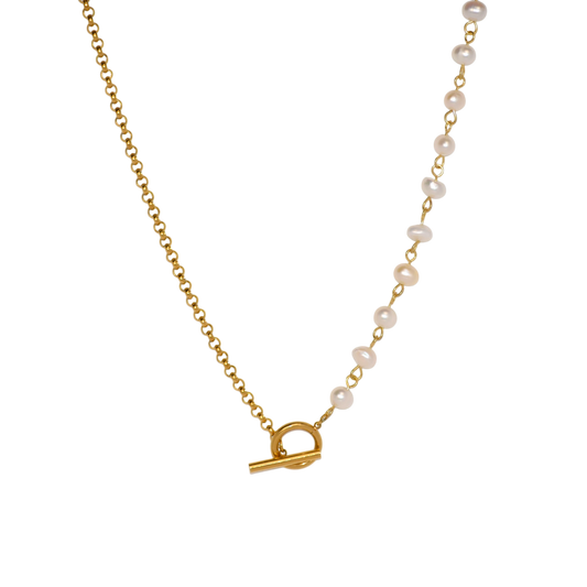 Pearl Toggle Necklace in 18K gold plated stainless steel
