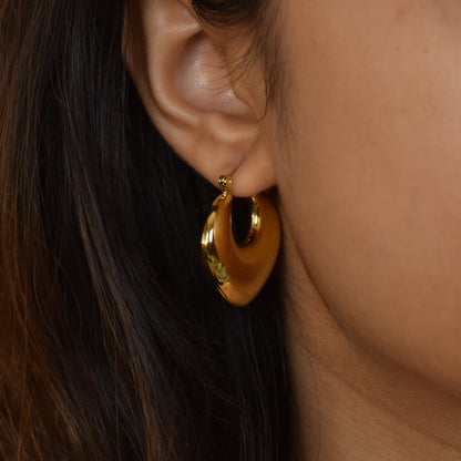 Gold Crescent Hoops styled on model