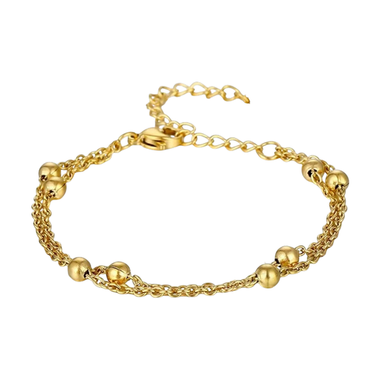 Duo Beaded Bracelet in 18K gold plated stainless steel