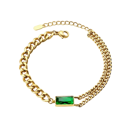 Emerald Link Bracelet with green zircon in 18K gold plated stainless steel