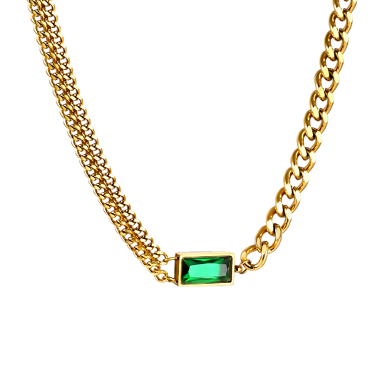 Emerald Link Necklace with green zircon in 18K gold plated stainless steel