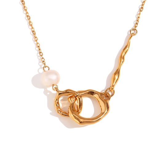 Entwined Pearl Lariat Necklace in 18K gold plated stainless steel