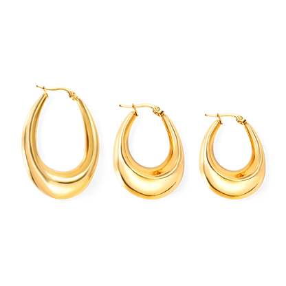 Gold Essential Hoops shown in small medium and large sizes
