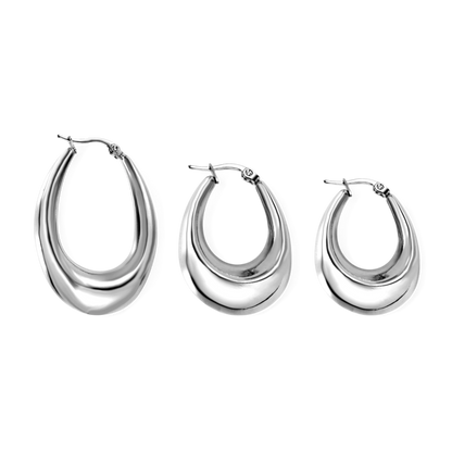 Silver Essential Hoops shown in small medium and large sizes