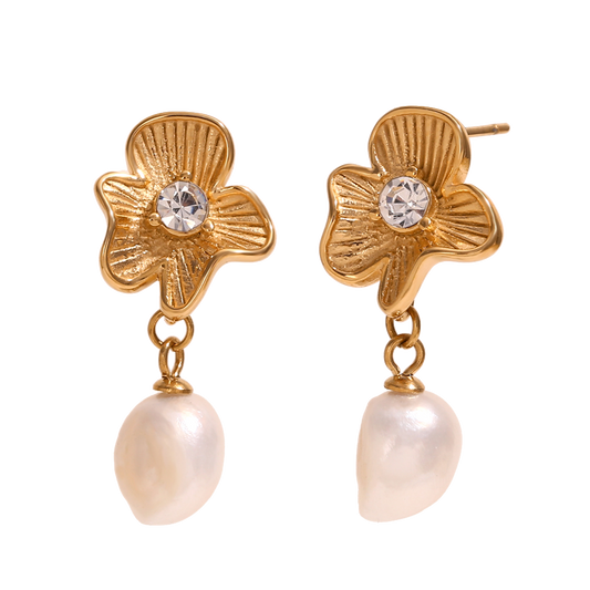 Fleur Mismatch Pearl Drops in 18K gold plated stainless steel