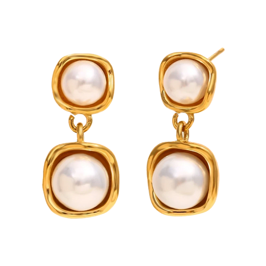 Gemini Pearl Drop earrings in 18K gold plated stainless steel