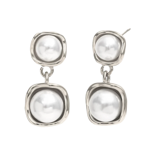 Gemini Pearl Drop earrings in polished stainless steel