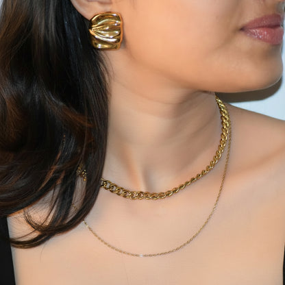 The It-Girl Necklace styled with Pleated Stud earrings