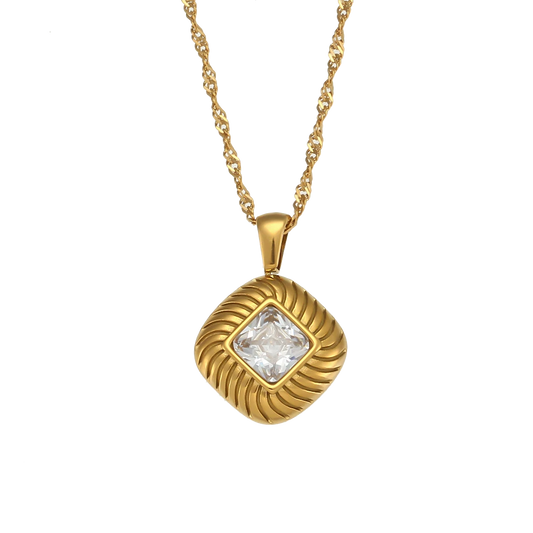 Legacy crystal zircon pendant necklace in 18K gold plated stainless steel
