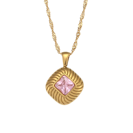Legacy blush zircon pendant necklace in 18K gold plated stainless steel
