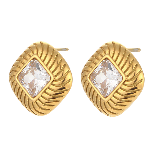 Legacy crystal zircon stud earrings in 18K gold plated stainless steel