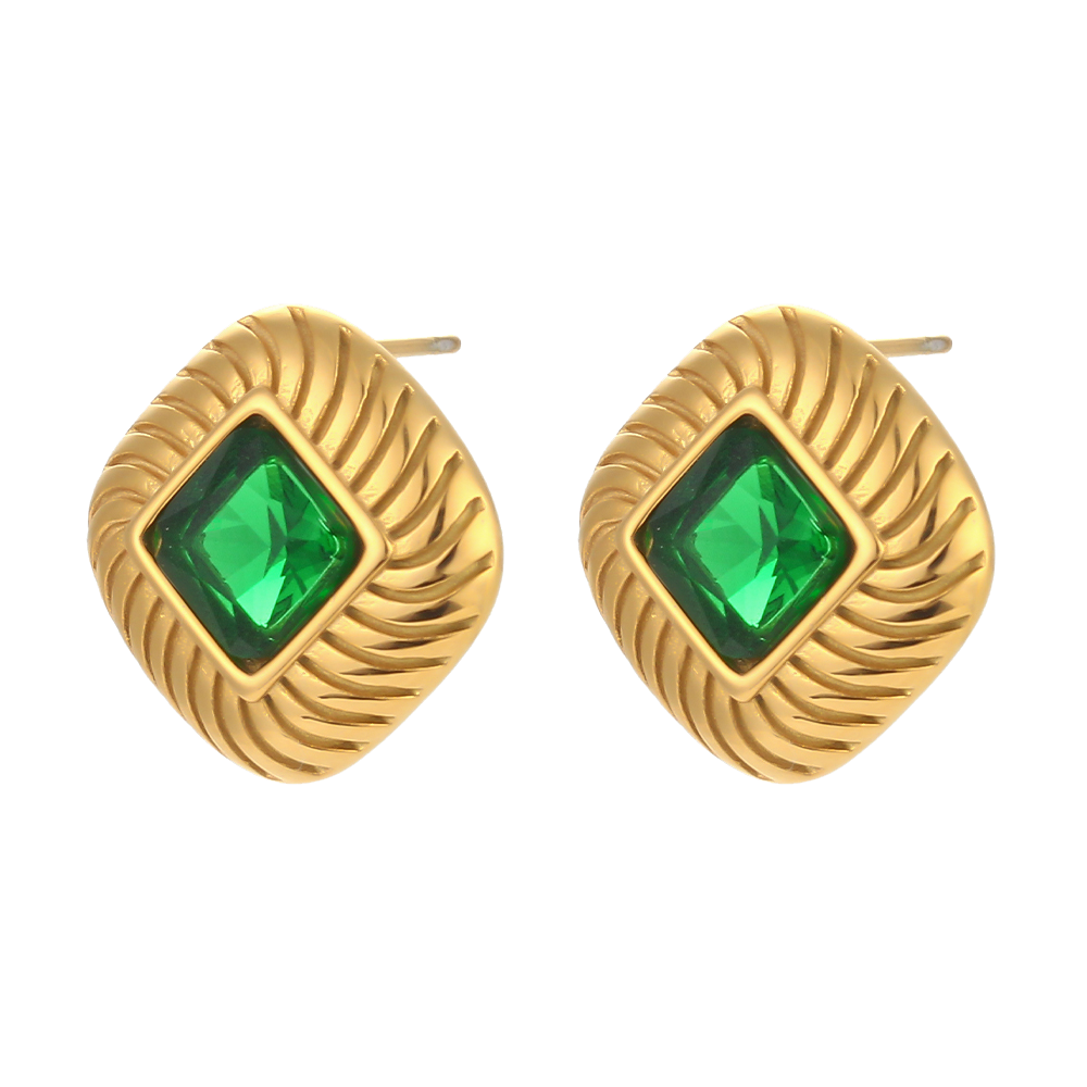 Legacy jade green zircon stud earrings in 18K gold plated stainless steel