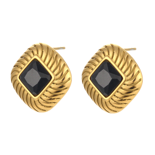 Legacy onyx black zircon stud earrings in 18K gold plated stainless steel
