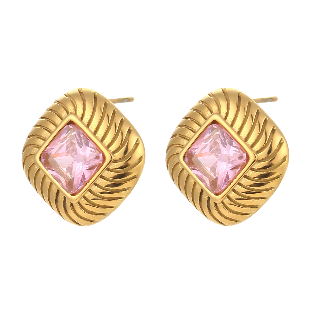 Legacy rose blush zircon stud earrings in 18K gold plated stainless steel
