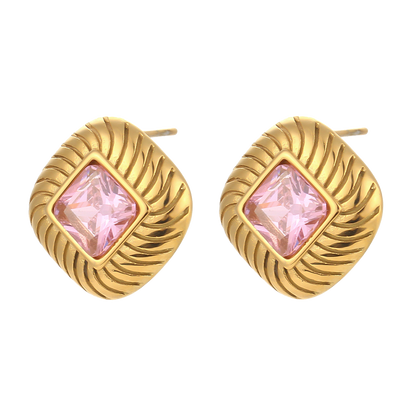 Legacy rose blush zircon stud earrings in 18K gold plated stainless steel