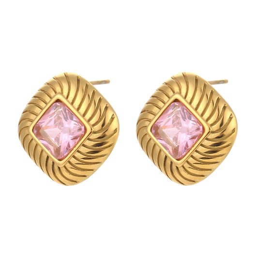 Legacy rose blush zircon stud earrings in 18K gold plated stainless steel