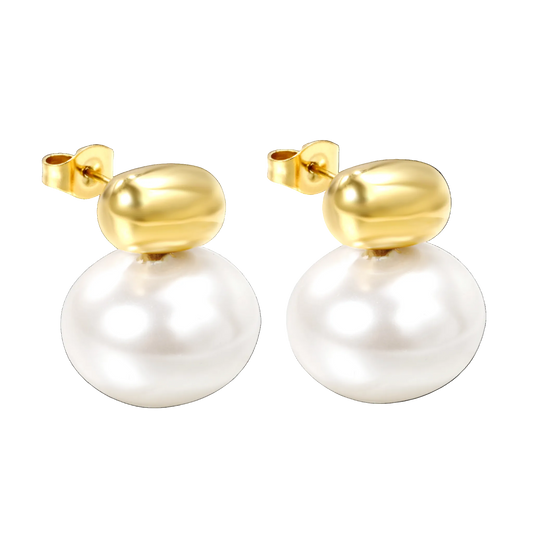 Luminous Pearl Stud earrings in 18K gold plated stainless steel
