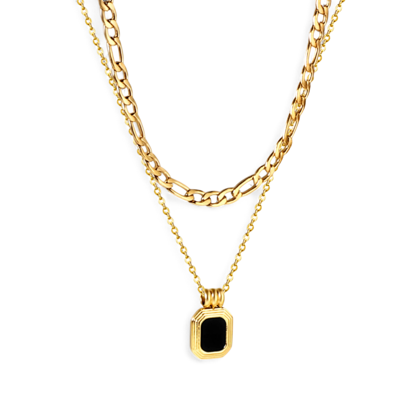 Midnight Pendant Layered Necklace in 18K gold plated stainless steel
