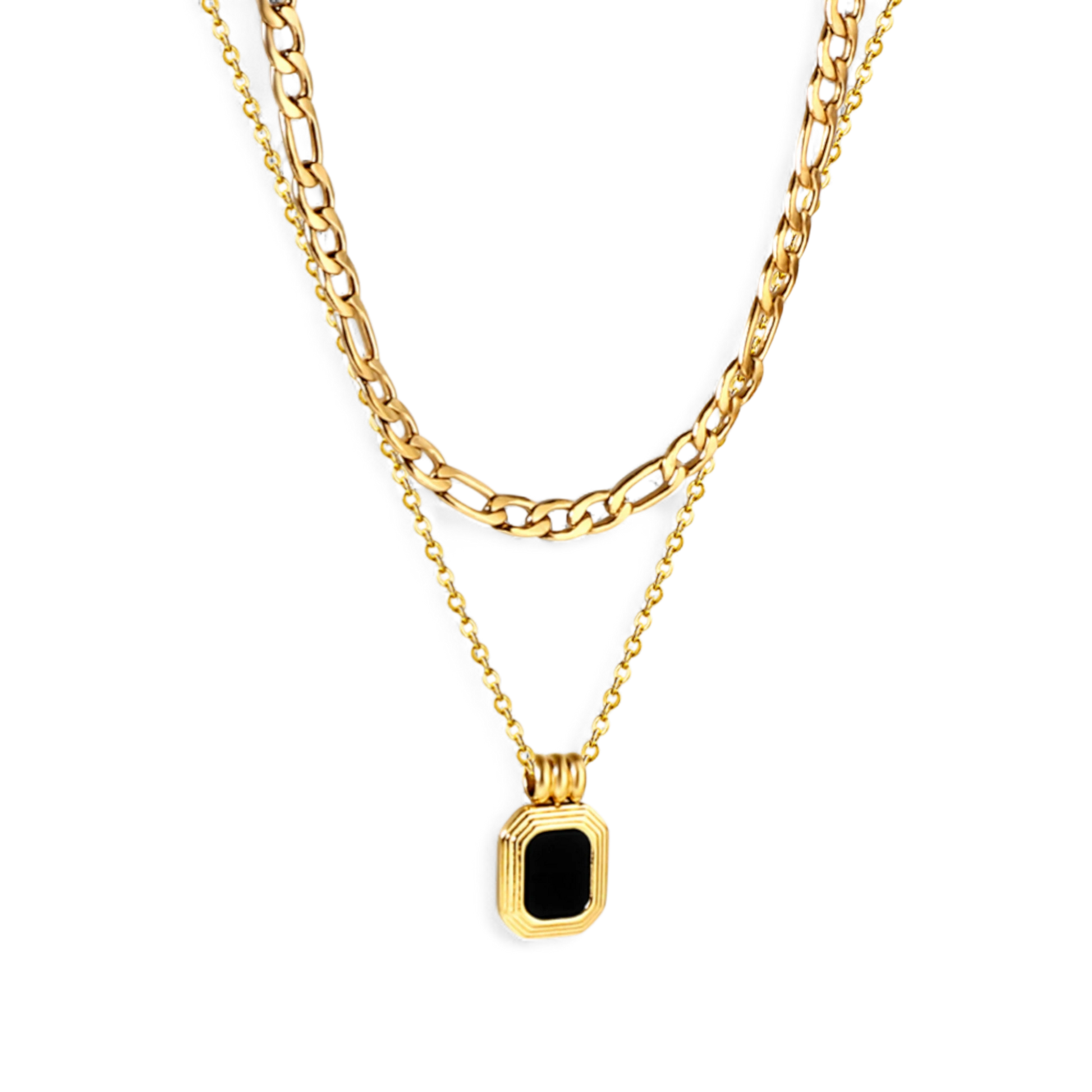 Midnight Pendant Layered Necklace in 18K gold plated stainless steel