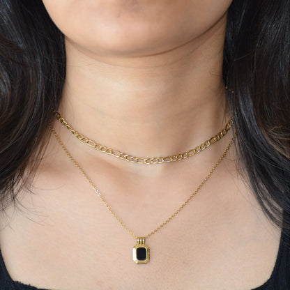 Midnight Pendant Layered Necklace close up in gold finish