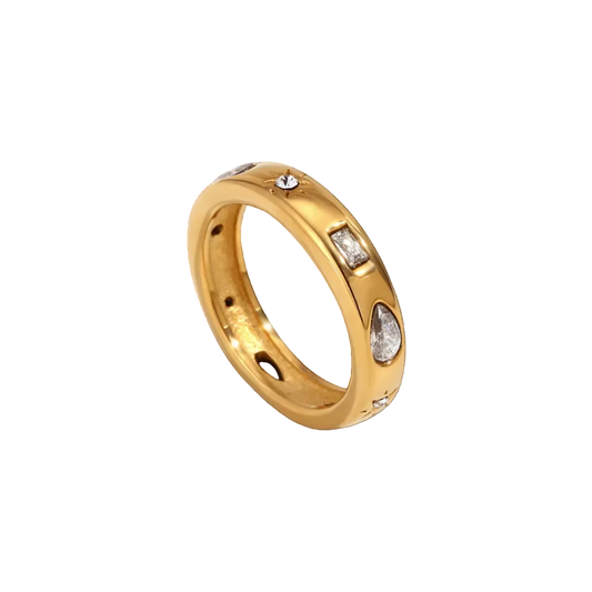 Mosaic zircon ring in 18K gold plated stainless steel
