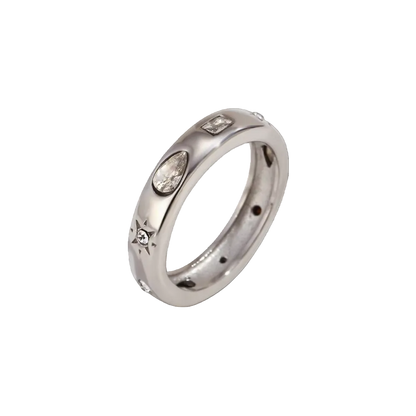 Mosaic zircon ring in polished stainless steel