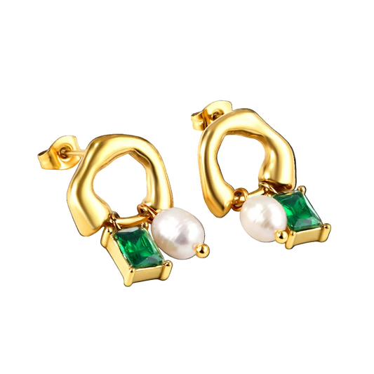 Pearl Jade Duet earrings in 18K gold plated stainless steel