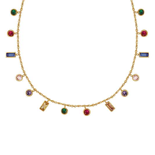 Rainbow zircon choker necklace in 18K gold plated stainless steel
