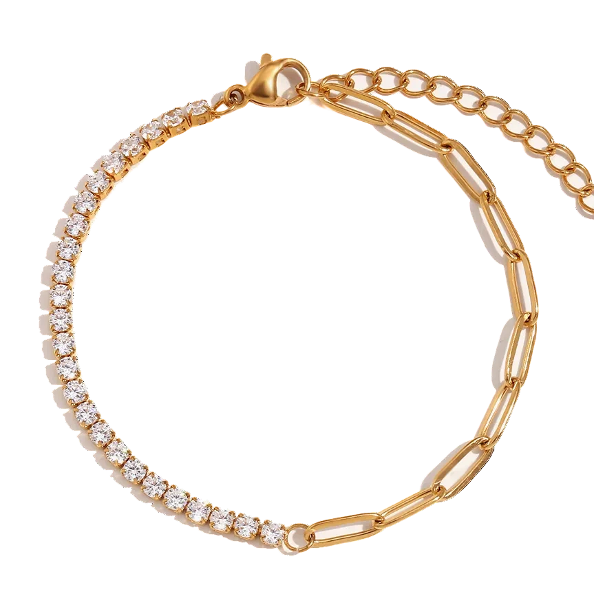Split Tennis zircon bracelet in 18K gold plated stainless steel