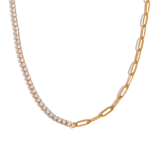 Split Tennis zircon necklace in 18K gold plated stainless steel