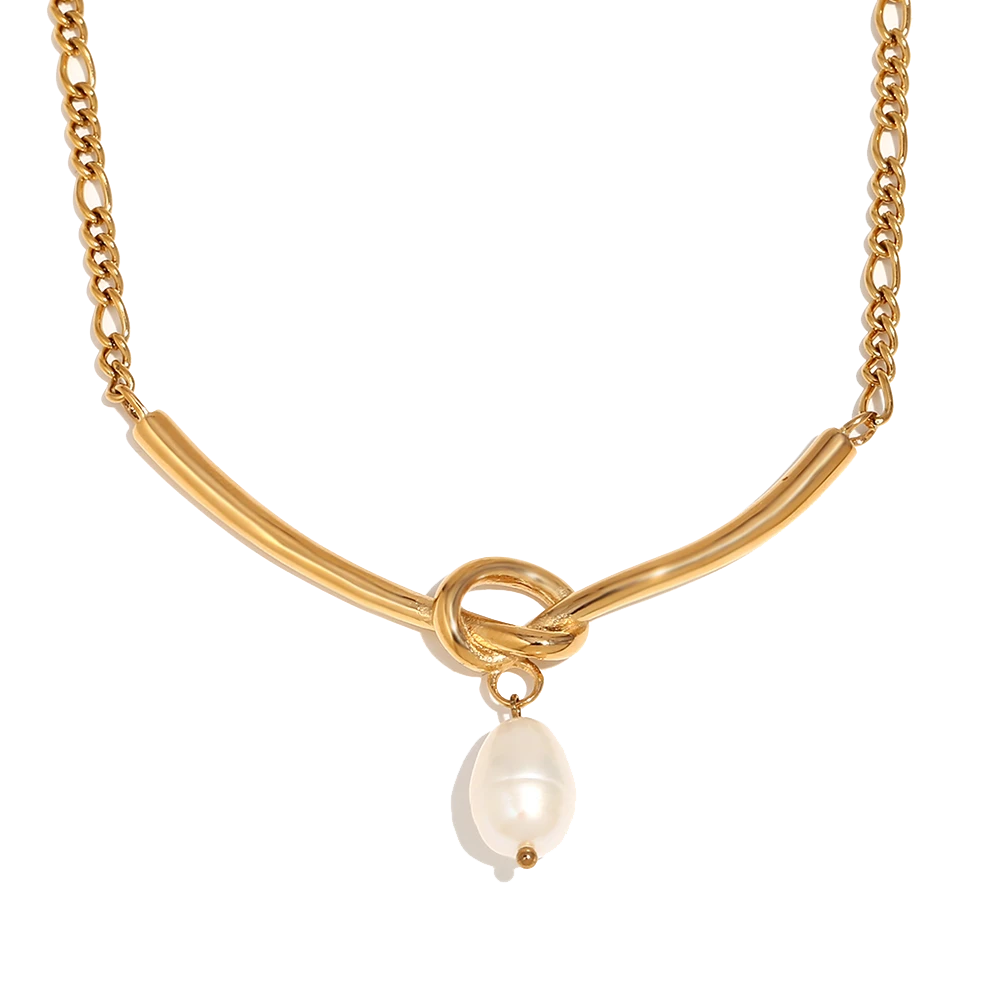 Tie-the-knot Pearl Necklace in 18K gold plated stainless steel