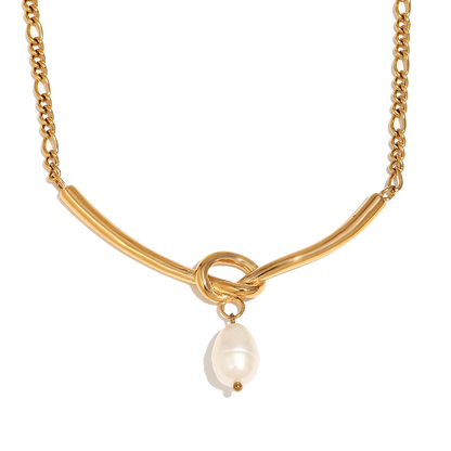 Tie-the-knot Pearl Necklace in 18K gold plated stainless steel